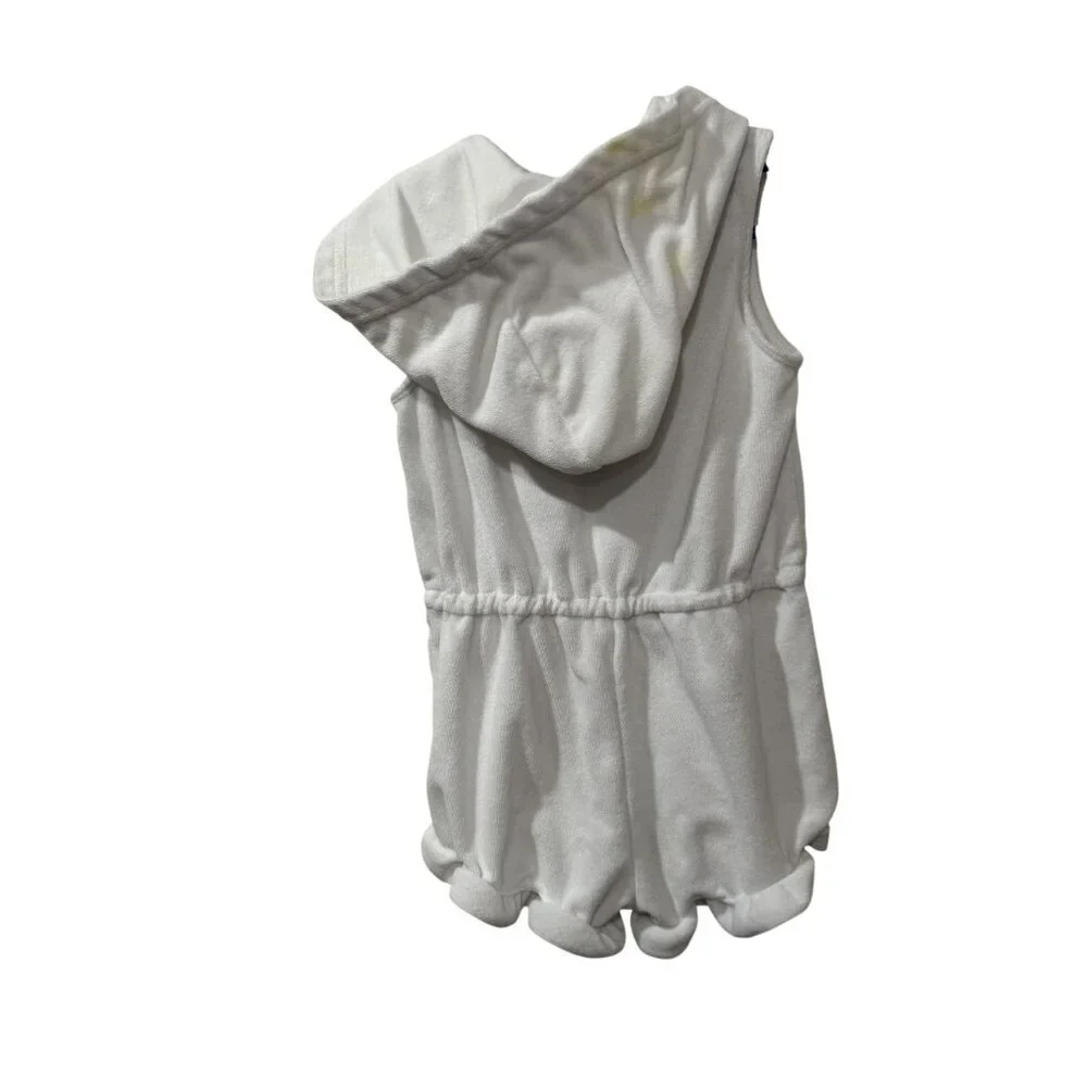 Janie And Jack White Terry Cloth Hooded Romper Sleeveless Elastic Waist Size 5